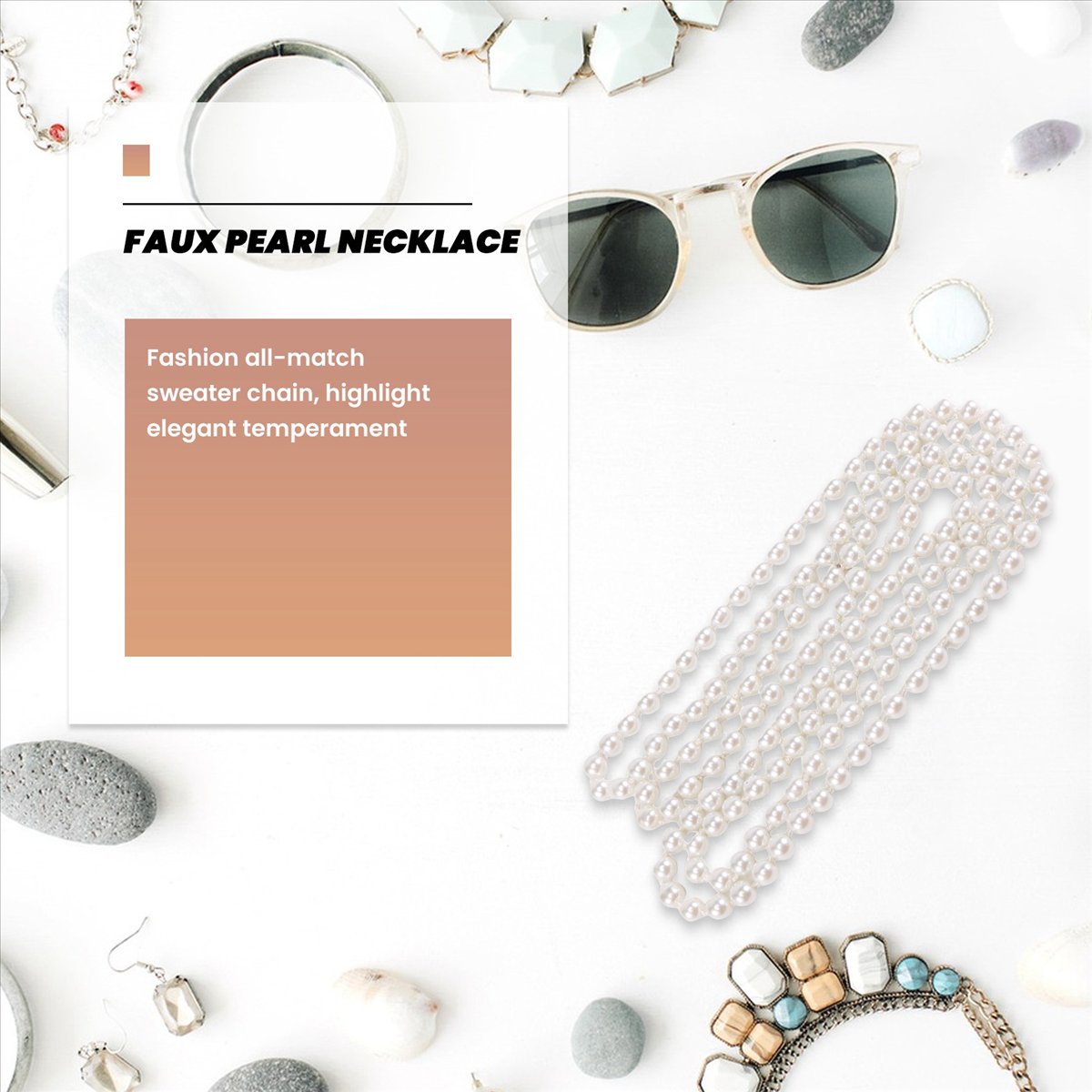 Pearl Necklace - Naszyjnik z długim łańcuszkiem z imitacji