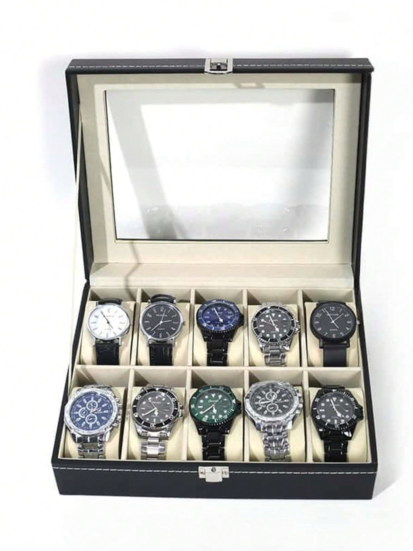 Jewelry Watches Box - Skórzane pudełko na zegarki z zamkiem,