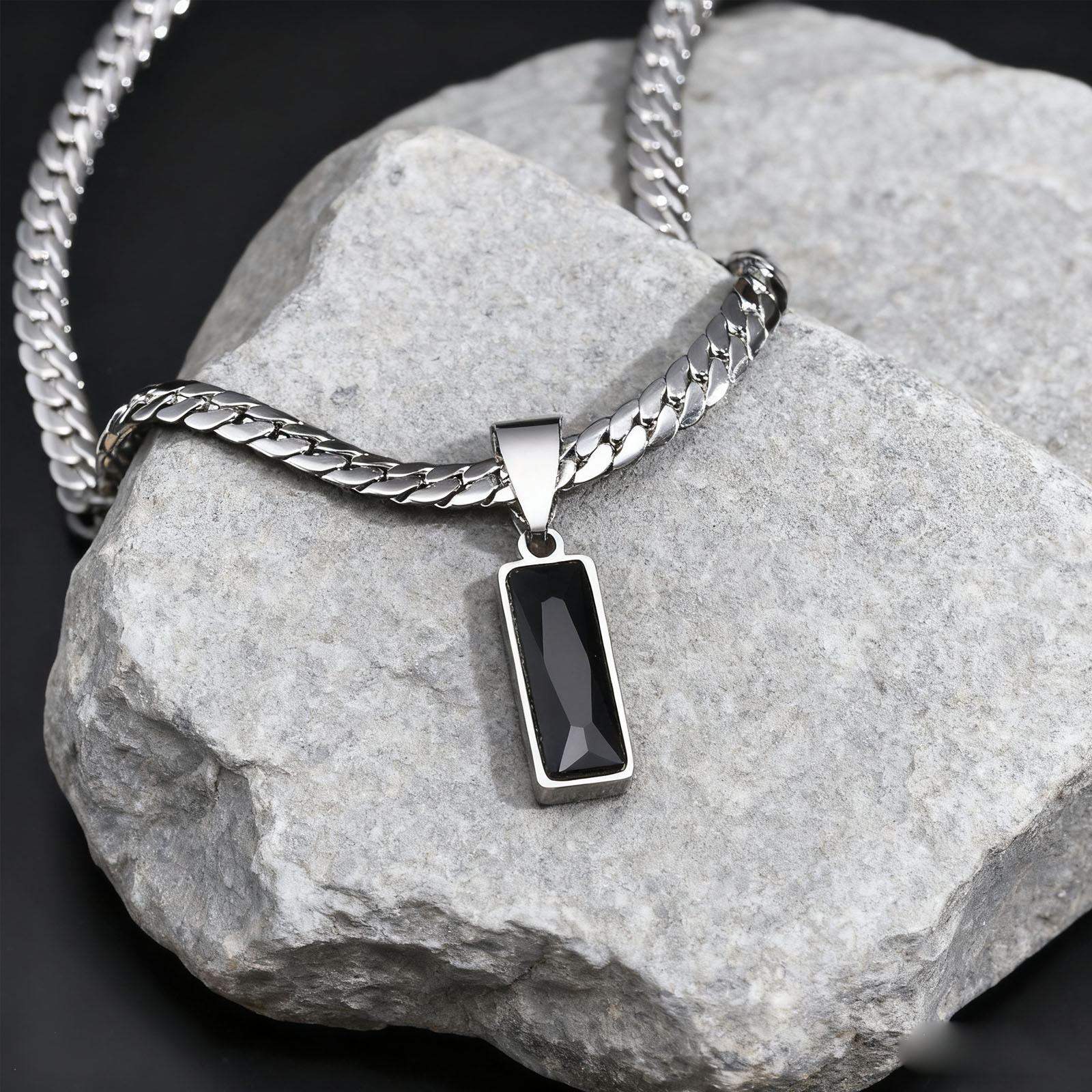 Mens Dog Tag Necklace - Stylowe męskie geometryczne naszyjniki z kamieniami,